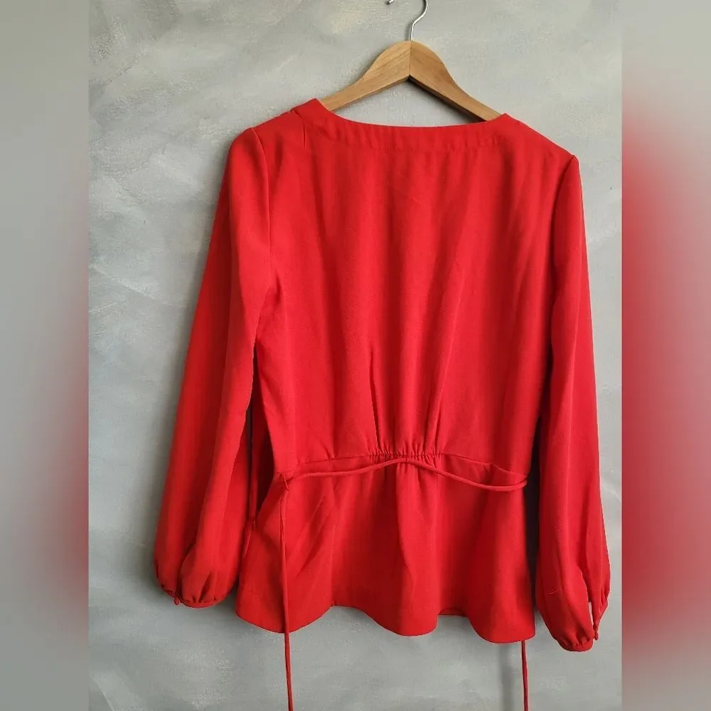 J.Crew Drapey Faux Wrap Top Red NWT Sz 10 Tall Tie Waist